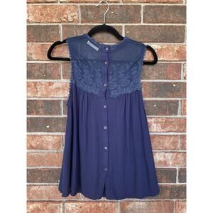 Altar’d State Navy Blue Sleeveless Lace Neckline Tunic Boho Top Size MED